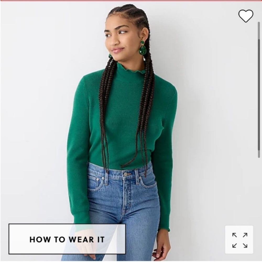 J.Crew Jungle Emerald Green Ruffleneck Merino Wool Sweater